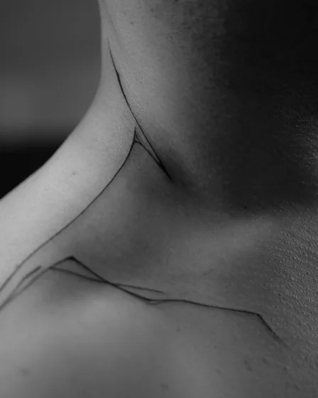 Minimalist fine line abstract tattoo idea for men/women on neck