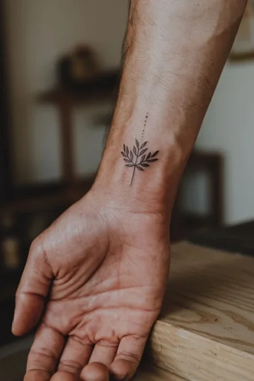 Desenho de tatuagem floral minimalista de linha fina para homens no pulso