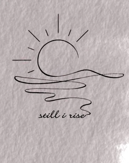 Minimalist fine line sun and ocean with quote tattoo design