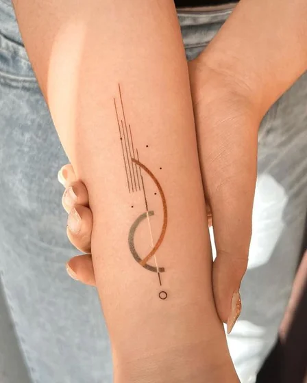 Minimalist geometric lines fine line tattoo design for women on forearm