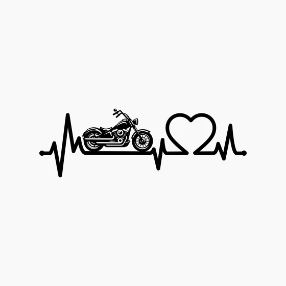 Minimalist linework motorbike heartbeat heart tattoo design for men and women