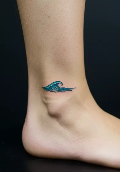 Minimalist ocean wave tattoo design for men and women on ankle