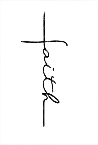 Minimalist script Faith cross tattoo design