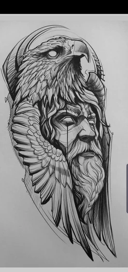 Neo-Traditional Blackwork eagle warrior tattoo design for men