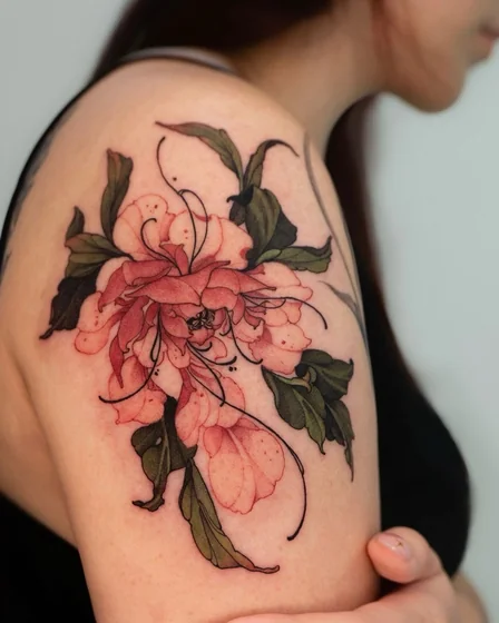 Neo-Traditional floral tattoo design for women on shoulder
