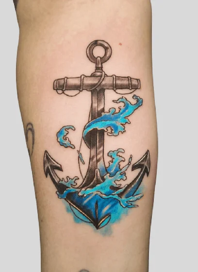 Neo-Traditional watercolor anchor tattoo design for men & women on upper arm