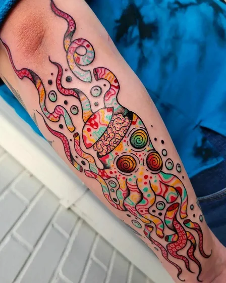 New School Trippy octopus tattoo design for men and women on forearm