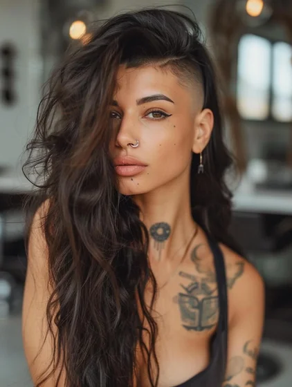 Patchwork Blackwork book, moon, geometric tattoo for women on neck, chest