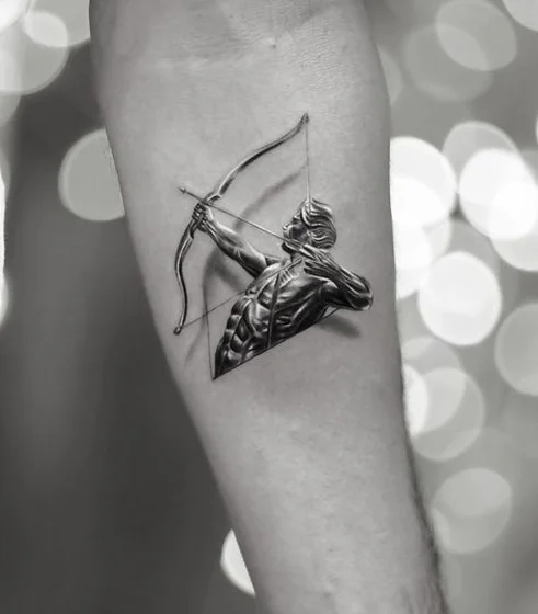 Realistic 3D Sagittarius archer tattoo for men on forearm