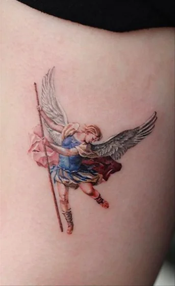 Realistic Angel Saint Michael tattoo design for men on rib