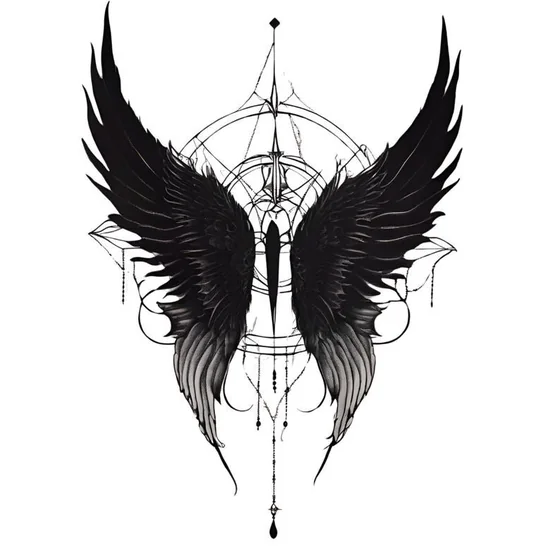 Realistic geometric wing and compass tattoo design for men and women