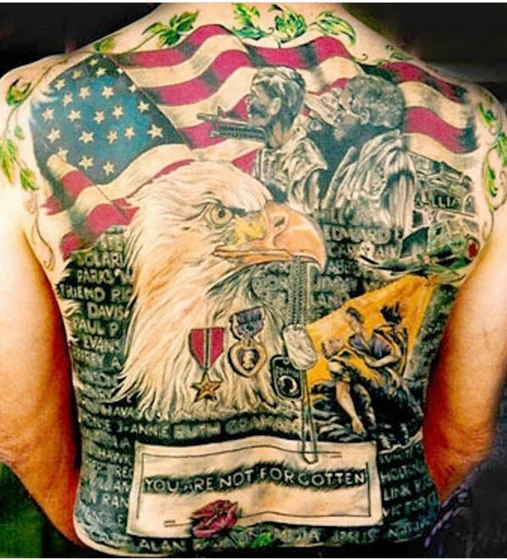 Realistic patriotic military eagle tattoo idea for men on back