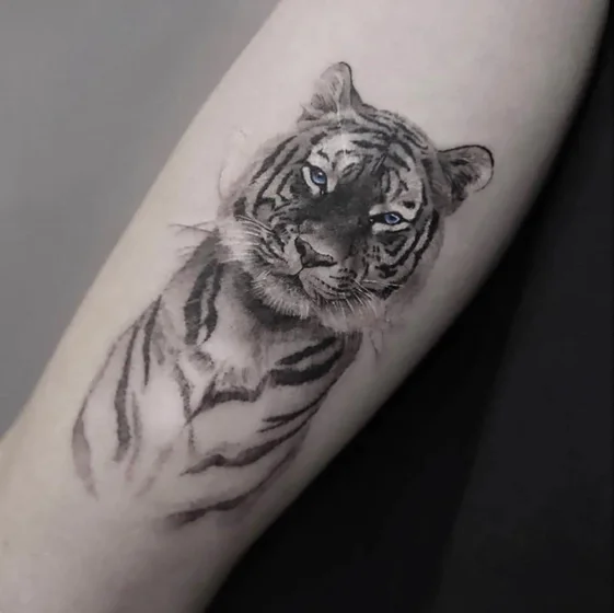 Realistic tiger tattoo design for women on forearm