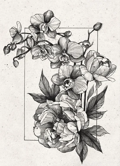 Sketch black and grey floral tattoo design for women