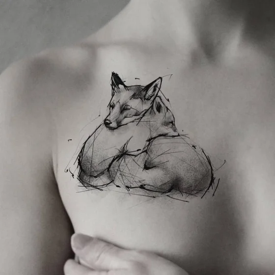 Sketch fox tattoo design for women on chest