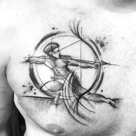 Sketch linework Sagittarius tattoo design for men on chest