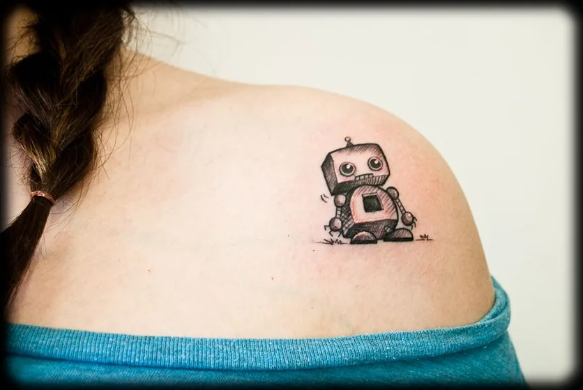 Sketch robot tattoo design for women on shoulder