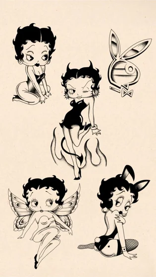Traditional Betty Boop, Fairy, Playboy Bunny tattoo designs for women