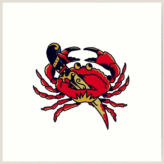 Traditional Crab and Dagger tattoo design for men and women