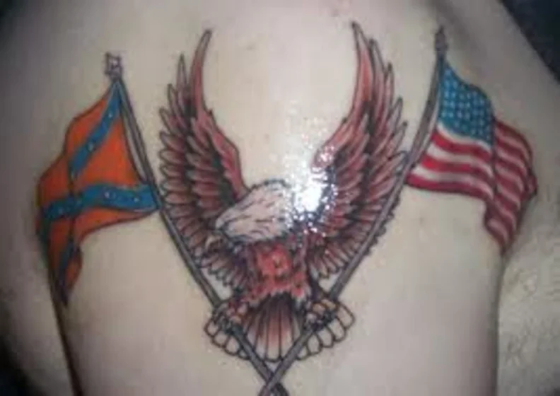 Traditional Eagle, American and Confederate Flag tattoo design for men on back