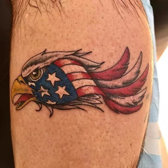 Traditional Eagle and American Flag tattoo idea for men on Upper Arm