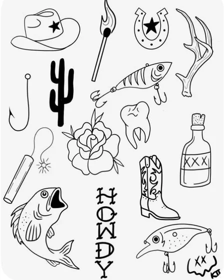 Traditional Western, outdoor, rose tattoo flash for men, women