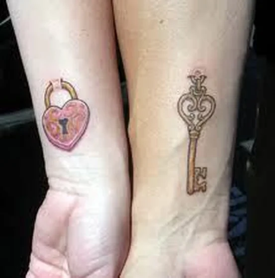 Traditional heart lock and key tattoo idea for men and women on wrist