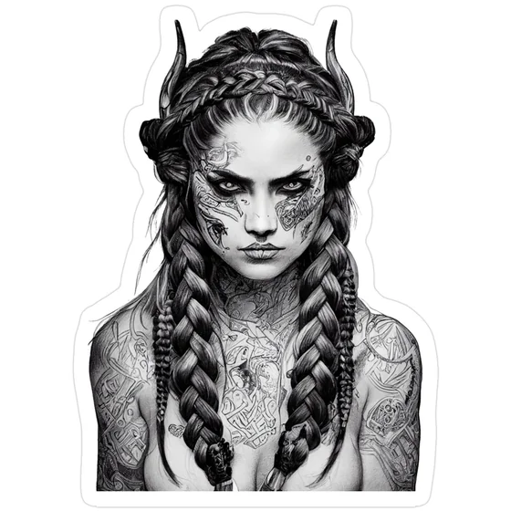 Tribal Blackwork Abstract Knotwork tattoo design for women on face and shoulder