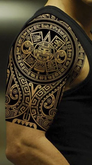 Tribal Blackwork Aztec Half Sleeve tattoo design for men