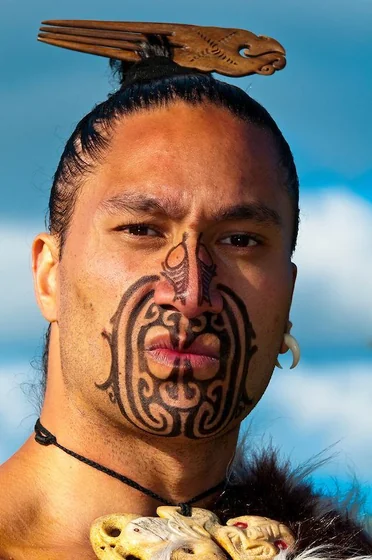 Tribal Blackwork Maori Moko tattoo design for men on face tattoo ideas
