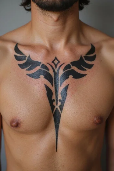 Tribal Blackwork Phoenix tattoo design for men on chest