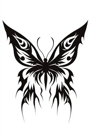 Tribal Blackwork butterfly tattoo design for men and women