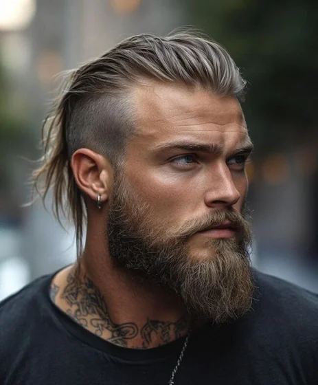 Tribal Linework Viking Nordic tattoo design for men on neck