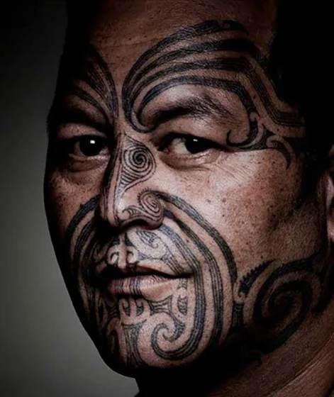 Tribal Maori Moko face tattoo design for men tattoo ideas