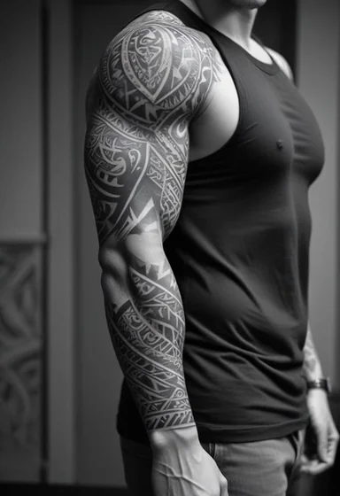 Tribal Polynesian Pattern full sleeve tattoo design for men