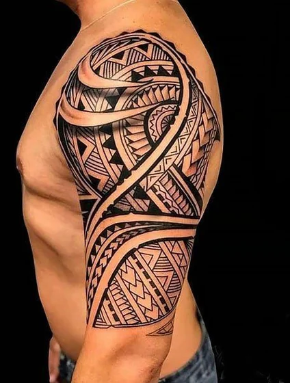 Tribal Polynesian pattern tattoo design for men on half sleeve