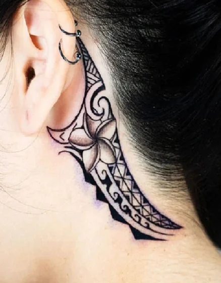 Tribal flower and floral tattoo design for women behind the ear and neck