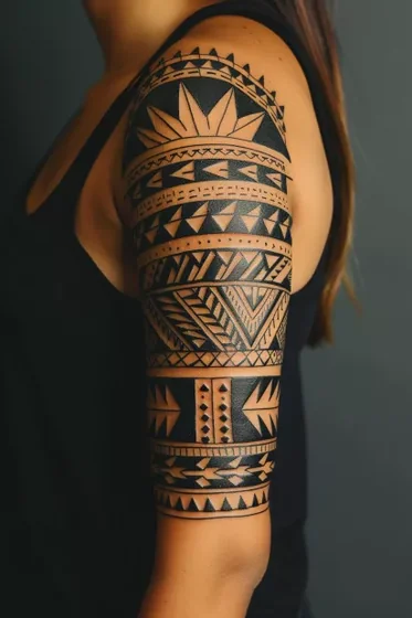 Tribal half sleeve tattoo design for women on arm