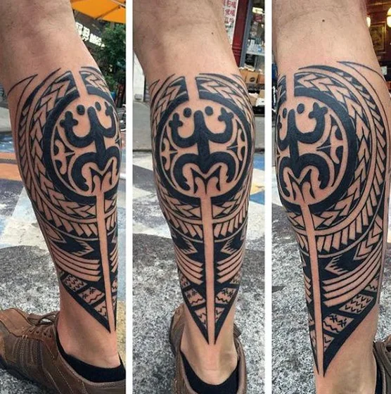 Tribal tattoo design for men on calf and ankle