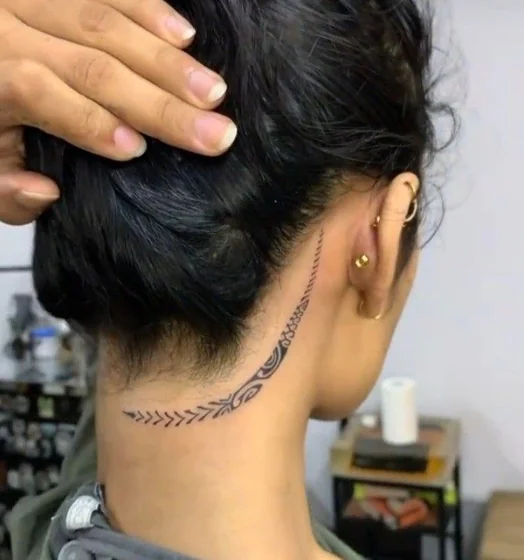 Tribal vine tattoo design for women on neck and behind the ear