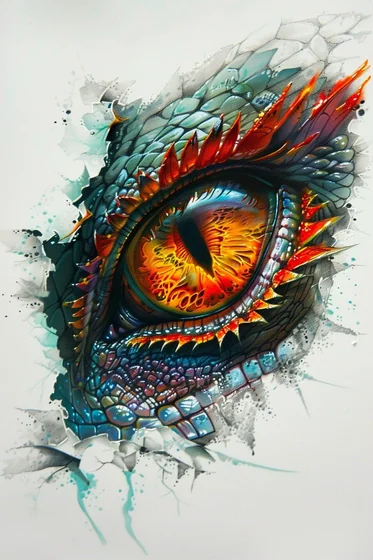 Vibrant realistic watercolor dragon eye tattoo design for men and women
