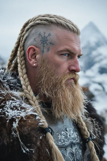 Viking Compass Linework tattoo idea for men on Face