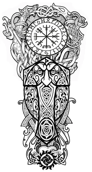 Viking Nordic Compass Blackwork Tribal tattoo design for men & women