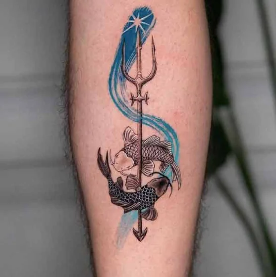 Watercolor Koi fish and ocean tattoo idea for men