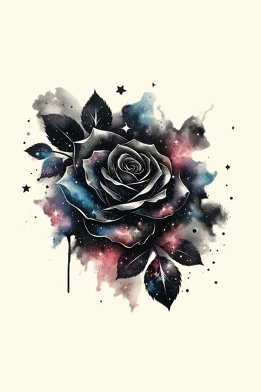 Watercolor and Abstract galaxy rose tattoo design for men and women