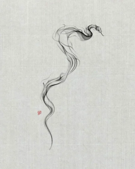 Watercolor black and grey snake tattoo design