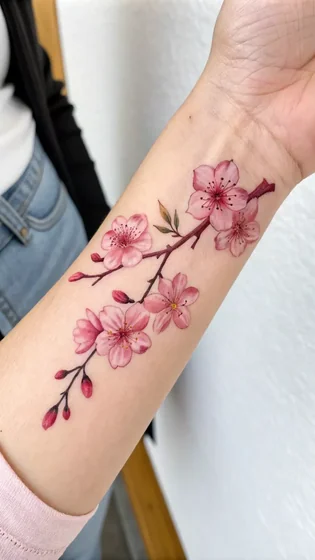 Watercolor fine line floral tattoo idea for women on forearm