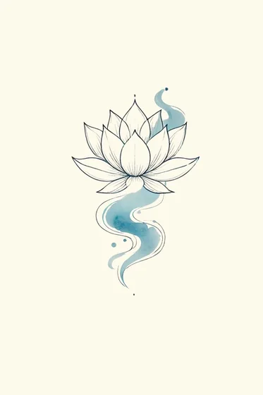 Watercolor fine line lotus flower tattoo design for women and men