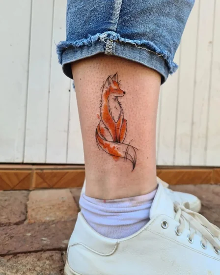 Watercolor fox tattoo design for women on ankle