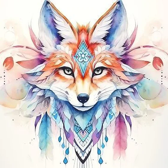 Watercolor fox with floral elements tattoo design for women
